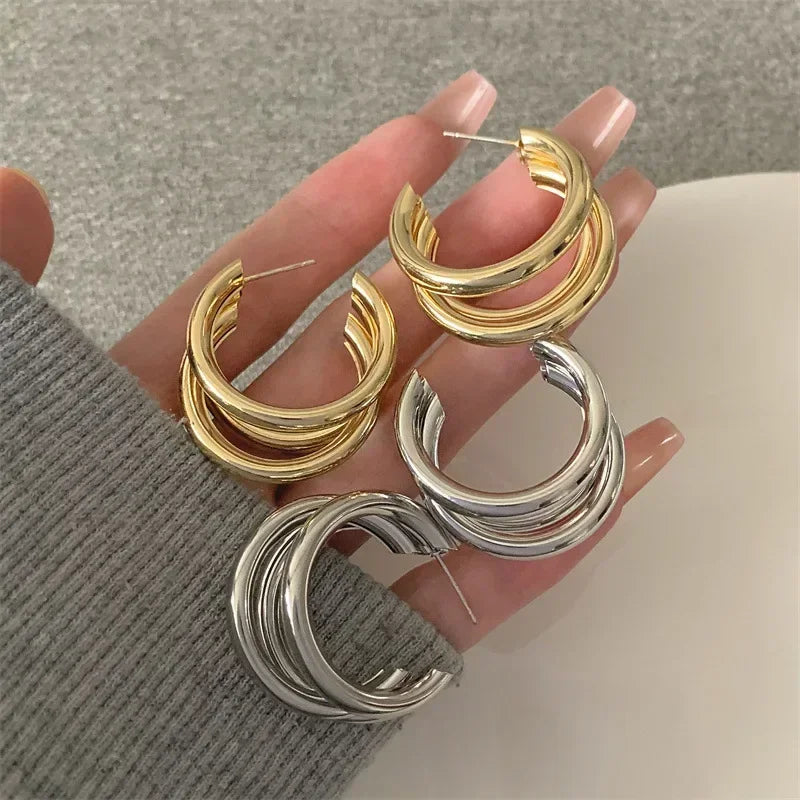Vintage C-Shaped Hoop Earrings for Women